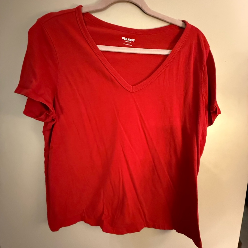 Old Navy Bright Red V-Neck Tee